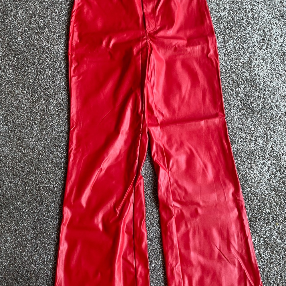 Vibrant Red Faux Leather Pants